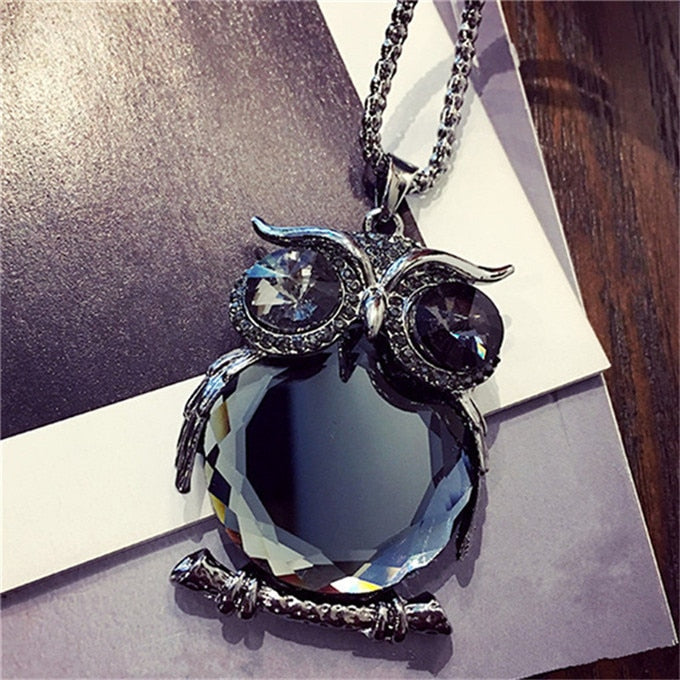2020 Hot Fashion Womens Necklaces Jewelry Trendy Charms Crystal Owl Necklace black Long Chain Animal Necklaces&Pendants Sale
