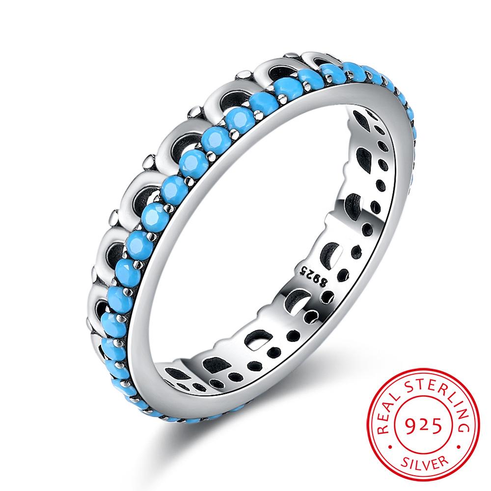 2020 Hot Fine jewelry jewelry Sweet Blue Turquoise 925 sterling silver Ring Crystals From Swarovski For Women and female as gift