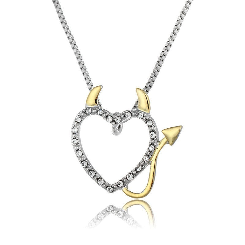 2020 Hot Gold and Silver Plated Love Heart Accent Devil Heart Pendant Necklaces Jewelry for Women Ladies Cute Crystal Gifts