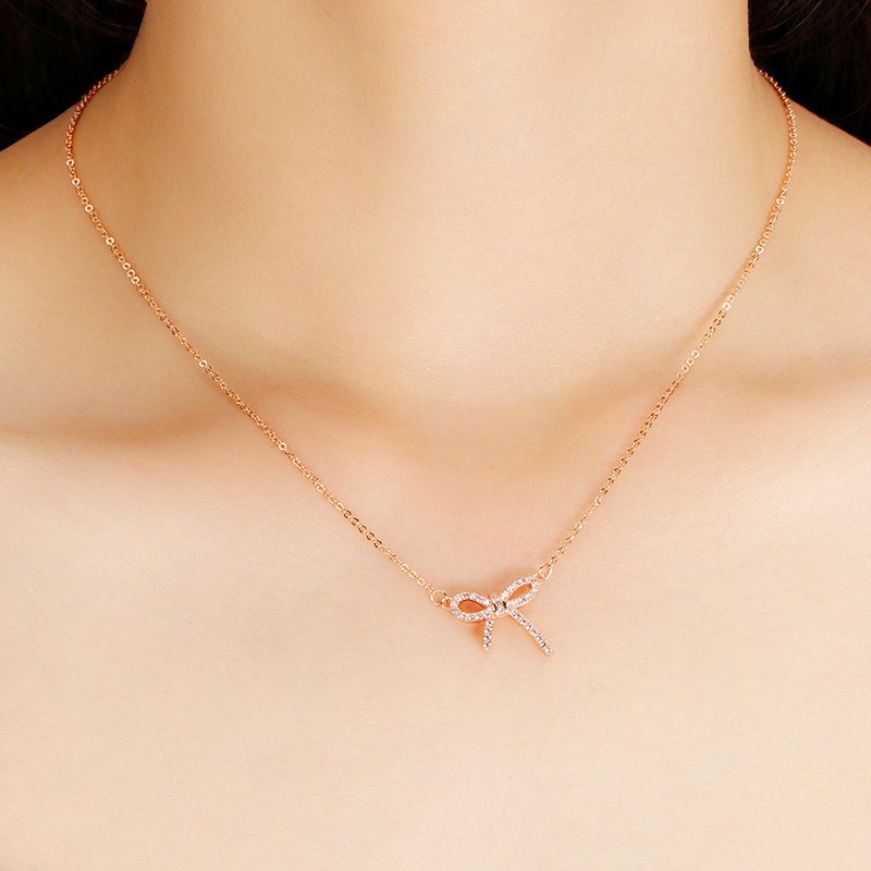 2020 Hot Sale 2 Colors Pendant Simple Bow Necklace female Crystal from Swarovski Necklaces Women Fine jewelry For Wedding Party