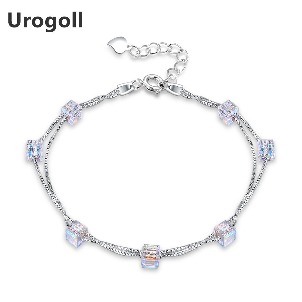 2020 Hot Sale 925 Silver women Bracelet Popular Square Candy Double-deck link chain Send Best Friend Birthd Gifts