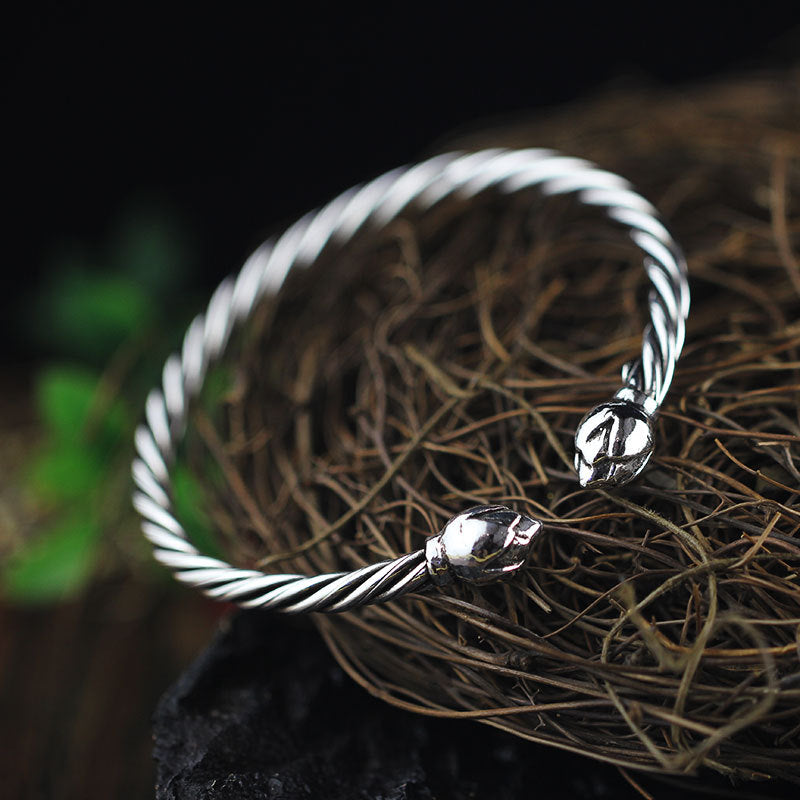 2020 Hot Sale 990 Pure Silver Bangle For Women Product Restoring Ancient Ways Women's Woven Twist Lotus Bud Bracelet