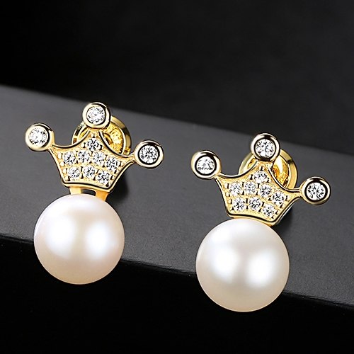 2020 Hot Sale Crown Natural Pearl Earrings Real Genuine Silver 925 Romantic Stud Earrings Fine Jewelry For Women Gift Wholesale