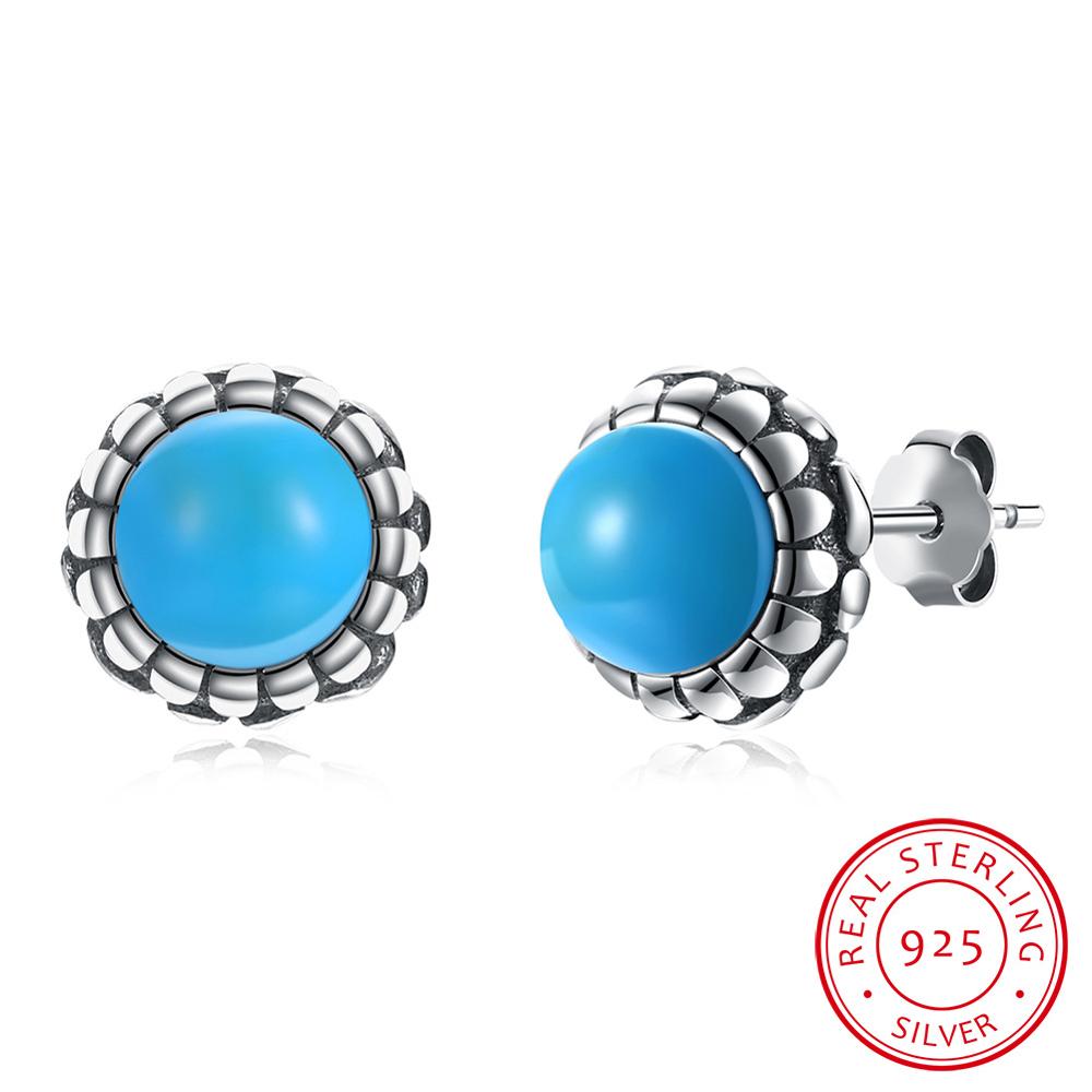 2020 Hot Sale European 925 Silver Crystal from Austrian Earrings for Women Fashion Retro flowers turquoise earrings