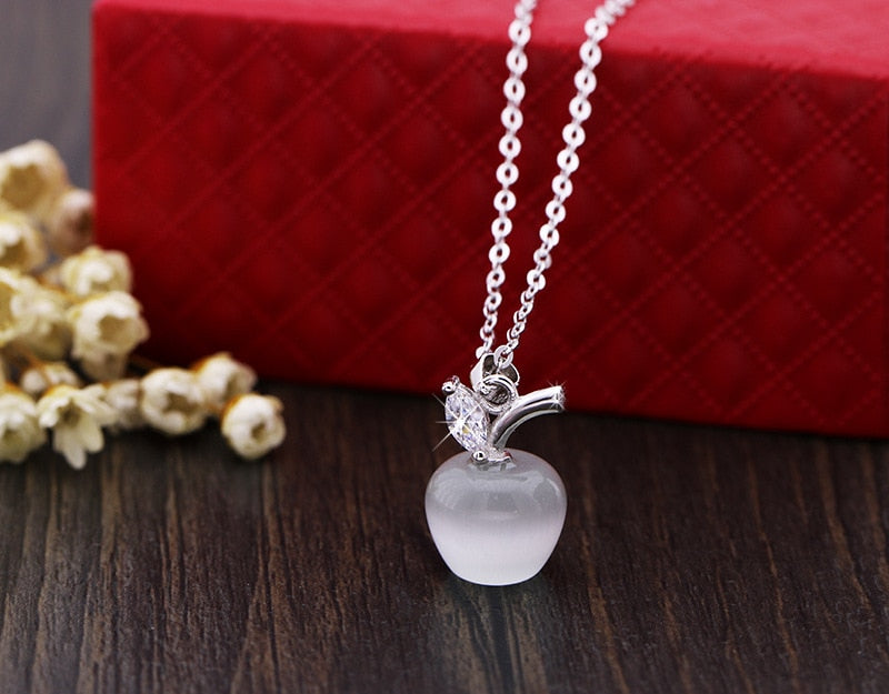 2020 Hot Sale New Original Crystal from Swarovski Apple Necklace 925 Silver Cute Cat Eye Fashion Jewelry Fit Women and female