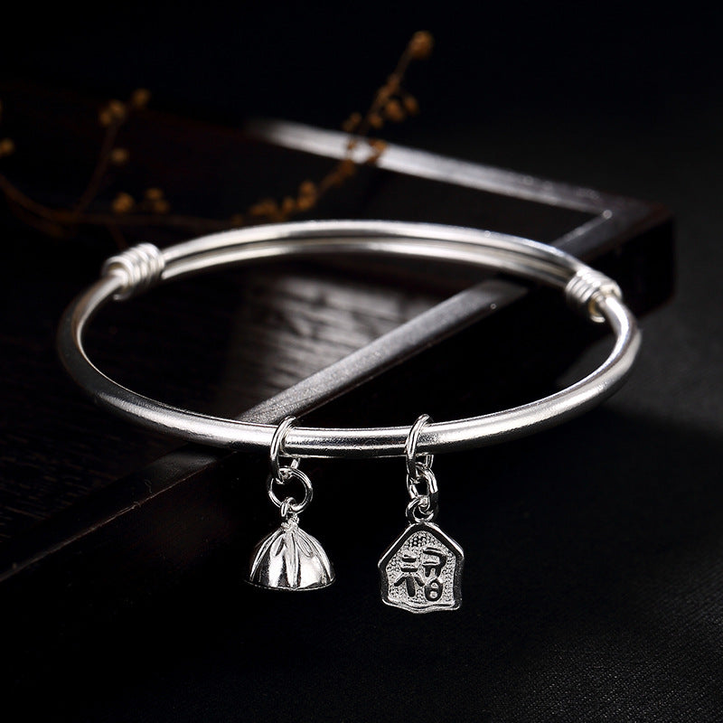 2020 Hot Sale S990 Fine Silver Smooth Push-pull Lotus Every2020 Listed On Silver Female Bangle Bracelets Wholesale