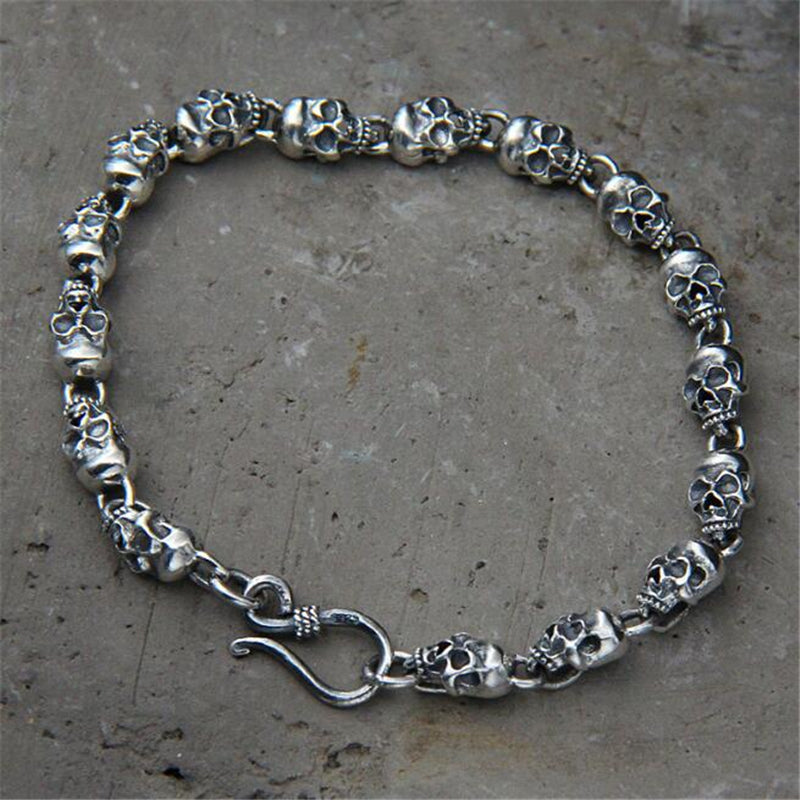 2020 Hot Selling NEW Fashion Jewelry 925 Sterling Silver Classic Biker Men's Skull Bracelet/Bangles 19CM 21CM