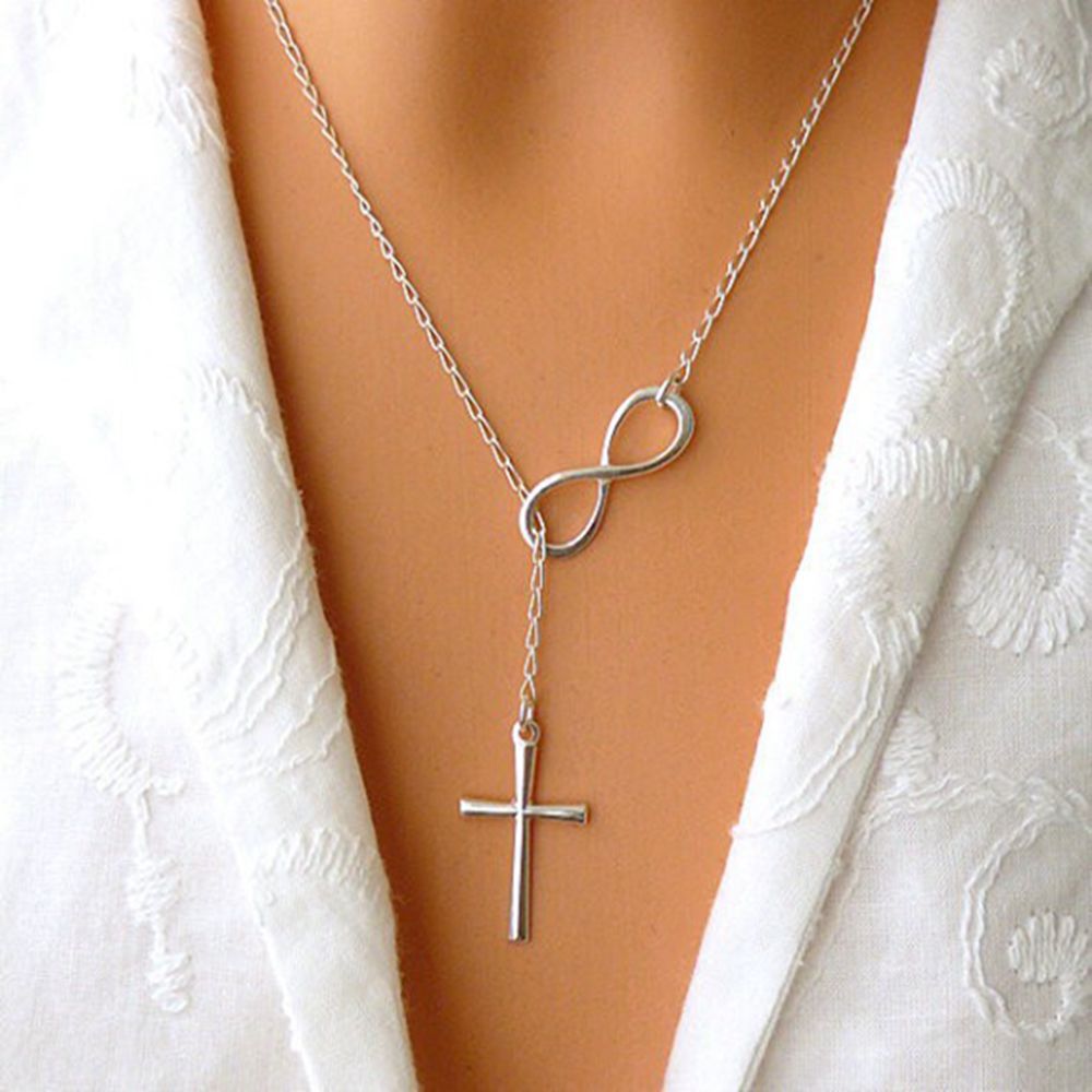 2020 INRI Crucifix Cross Necklace Simple Silver Love Infinite Pendant Necklace For Woman Tiny Chain Jesus Collier Bijoux Jewelry