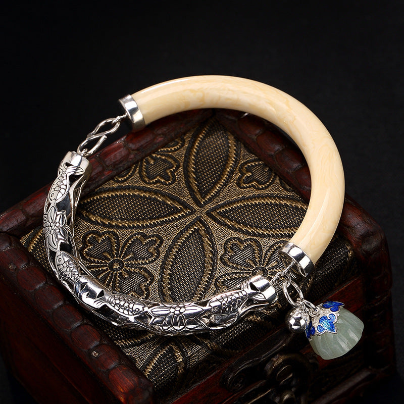 2020 Jade Bangle Retro 925 Sterling Bracelets For Women Vintage Natural Hetian Jade Jewelry Female Bracelet Wholesale.