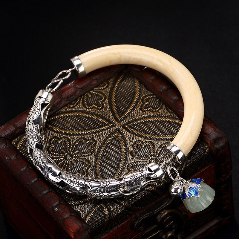 2020 Jade Bangle Retro 925 Sterling Bracelets For Women Vintage Natural Hetian Jade Jewelry Female Bracelet Wholesale.