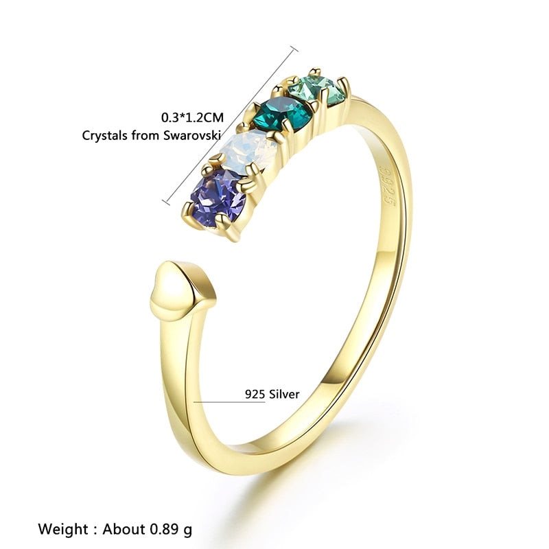2020 Colorful Beads Crystals From Swarovski Open Rings Resizable Gold Color Real S925 Silver Jewelry For Women Wedding