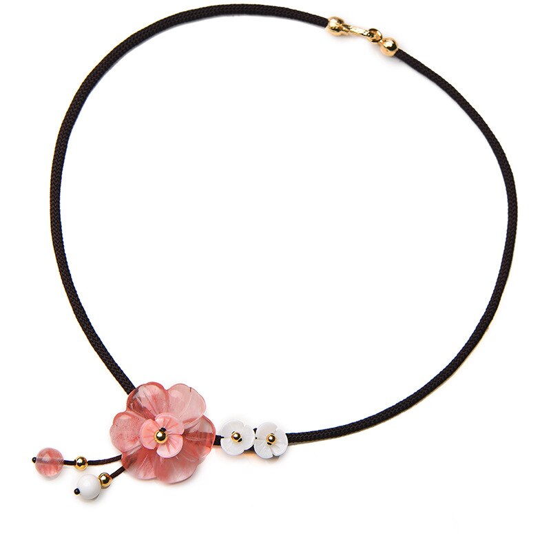 2021 Latest summer Vintage pink Chokers necklaces,shell flower Ethnic necklace,natural watermelon crystal stone nacklace
