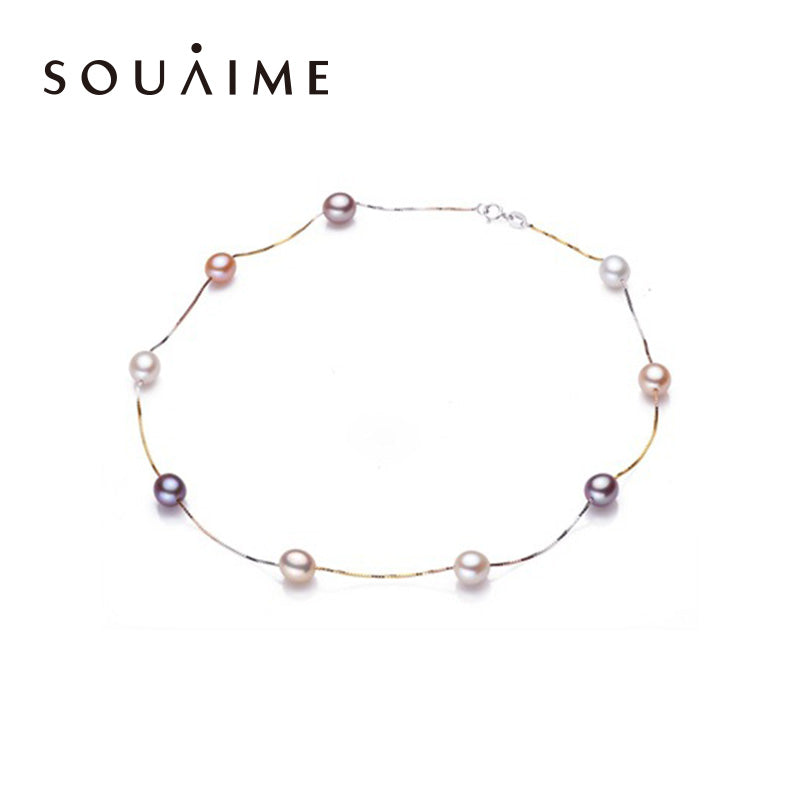 Natural-Pearl-Necklace-925-Silver-Pearl-Necklace-Fashion-Mixed-Color-Rice-White-Powder-Purple-Pearl-Women