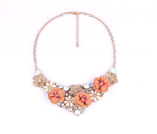 European-and-American-trade-jewelry- -pink-flowers-drip-glaze-dimensional-short-necklace