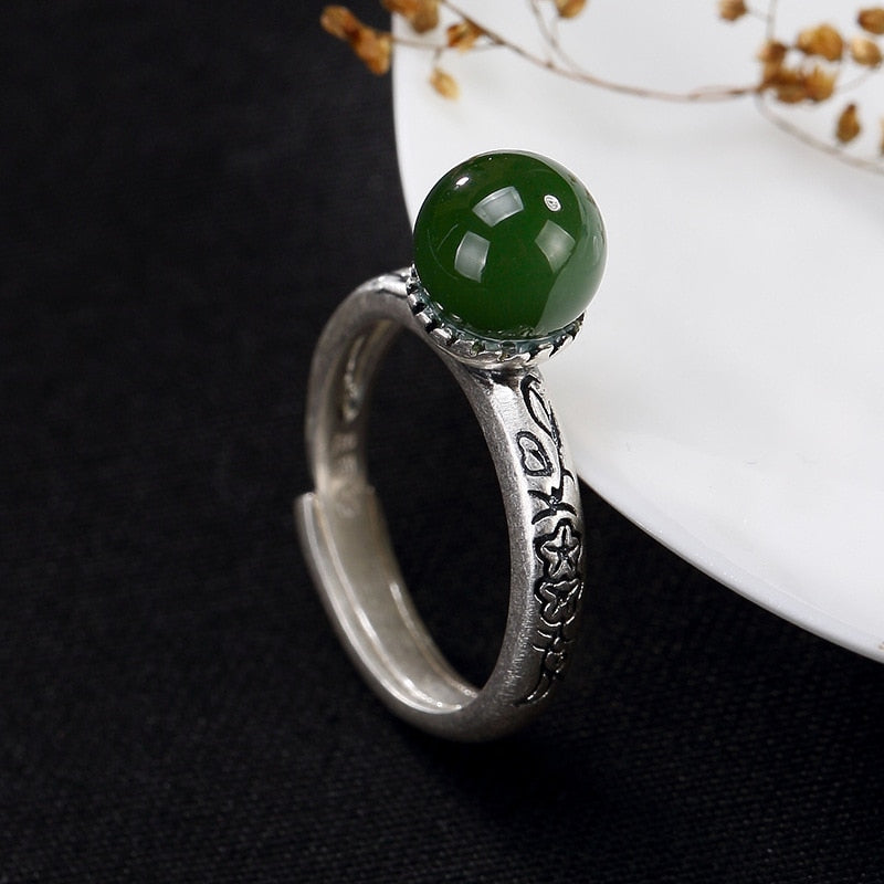 2020 Limited Real Women Anel Feminino S990 Solid Retro Matte And Tian Biyu Bead Inlaid High-end Female Jointless Ring Wholesale