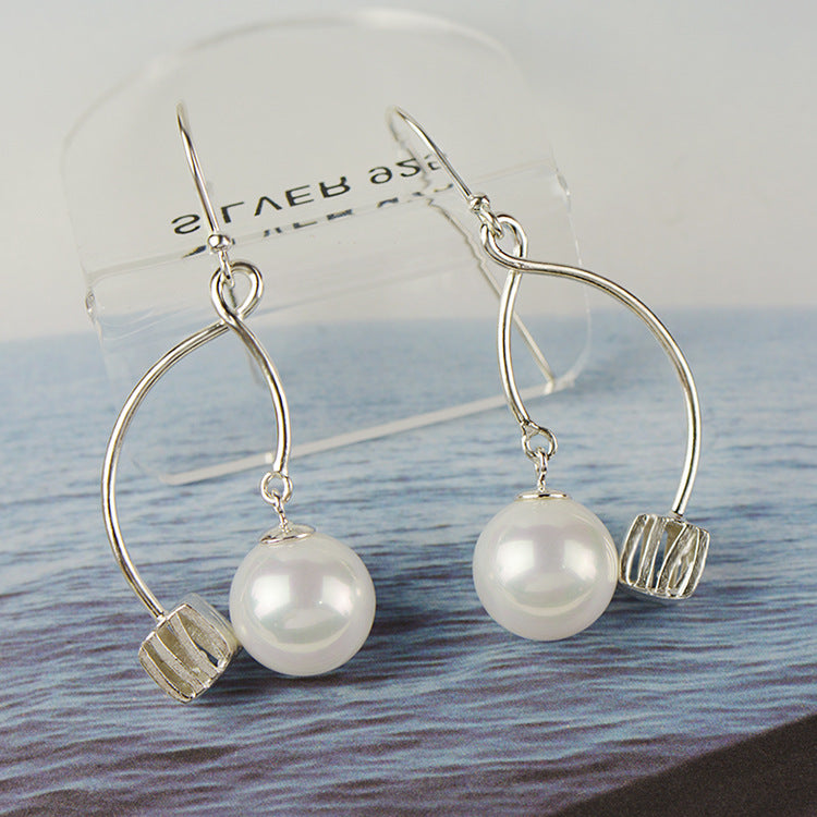 2020 Limited S925 Silken Female Beaded Bead Earrings Fashion Square Hollowed Arc Design Concave Mold Factory Direct Wholesale