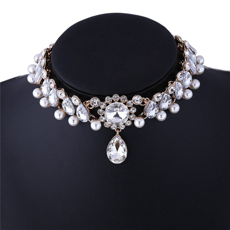 2021  Punk Flower Crystal Rhinestone Choker Collar Women Gold Silver Color Necklace Statement Wedding Chocker Jewelry Gift