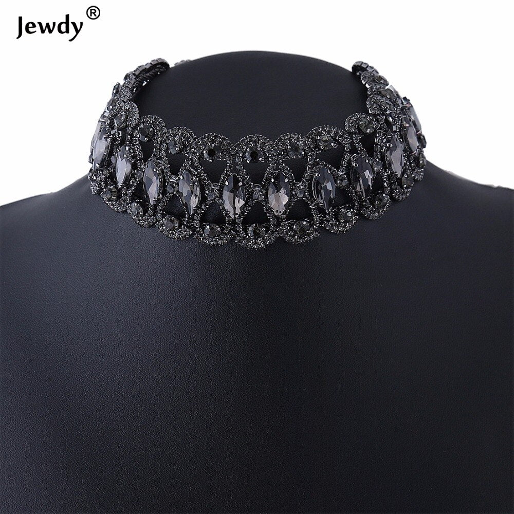 2021  Punk Flower Crystal Rhinestone Choker Collar Women Gold Silver Color Necklace Statement Wedding Chocker Jewelry Gift