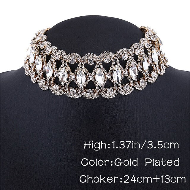 2021  Punk Flower Crystal Rhinestone Choker Collar Women Gold Silver Color Necklace Statement Wedding Chocker Jewelry Gift