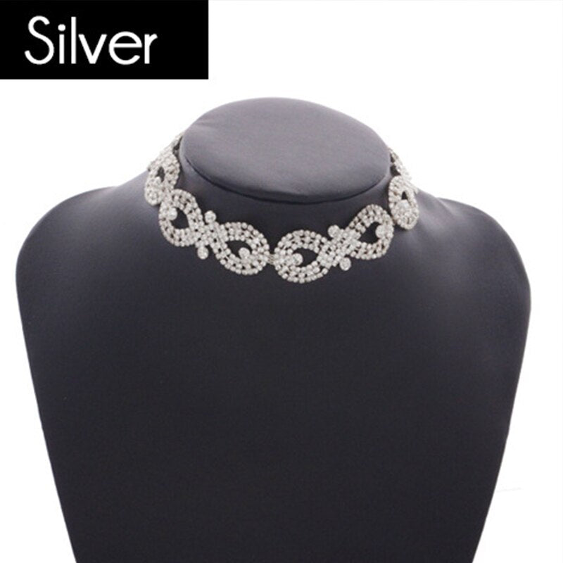 2021  Punk Flower Crystal Rhinestone Choker Collar Women Gold Silver Color Necklace Statement Wedding Chocker Jewelry Gift