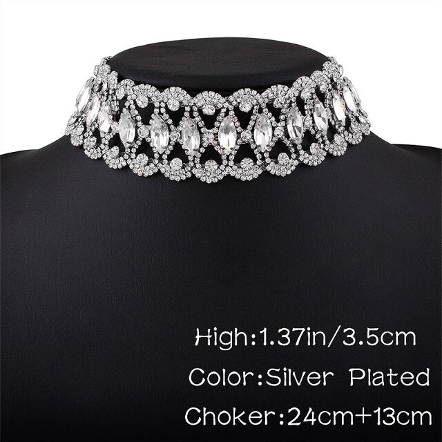2021  Punk Flower Crystal Rhinestone Choker Collar Women Gold Silver Color Necklace Statement Wedding Chocker Jewelry Gift