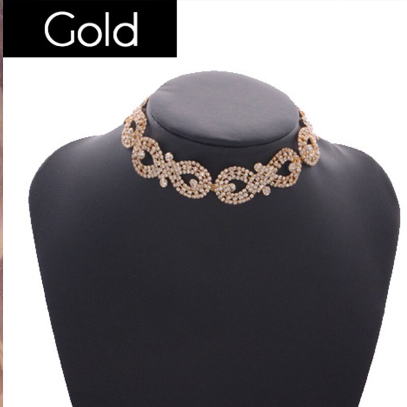 2021  Punk Flower Crystal Rhinestone Choker Collar Women Gold Silver Color Necklace Statement Wedding Chocker Jewelry Gift