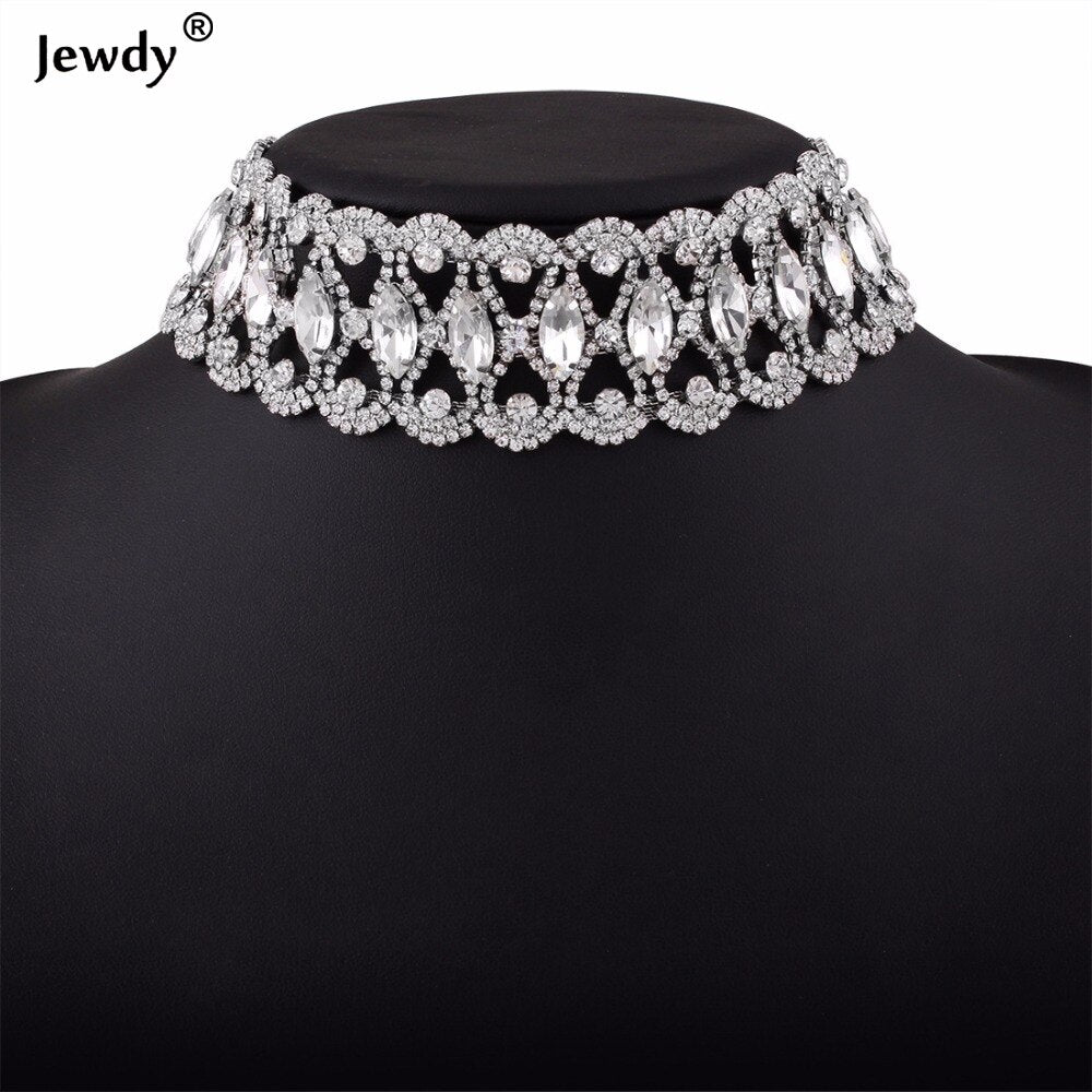 2021  Punk Flower Crystal Rhinestone Choker Collar Women Gold Silver Color Necklace Statement Wedding Chocker Jewelry Gift