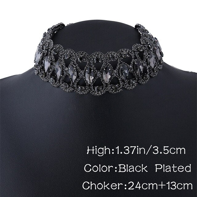 2021  Punk Flower Crystal Rhinestone Choker Collar Women Gold Silver Color Necklace Statement Wedding Chocker Jewelry Gift