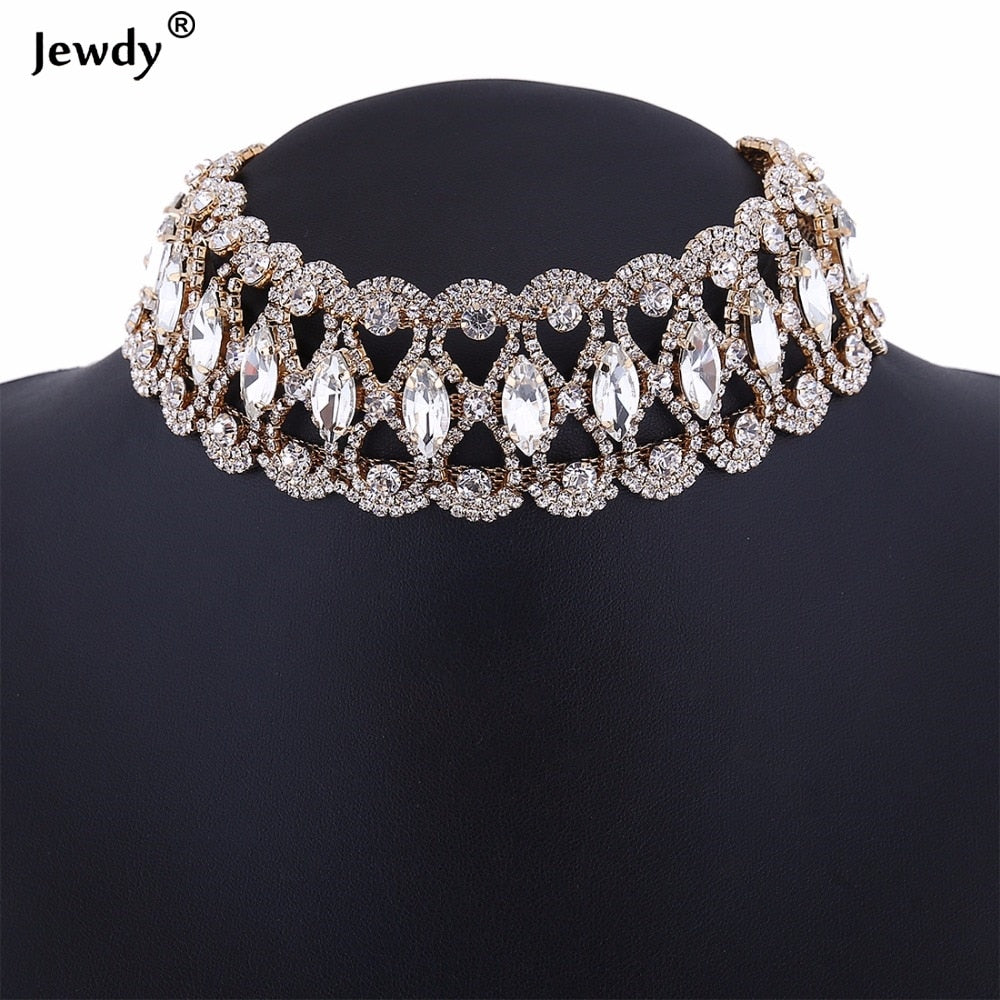 2021  Punk Flower Crystal Rhinestone Choker Collar Women Gold Silver Color Necklace Statement Wedding Chocker Jewelry Gift