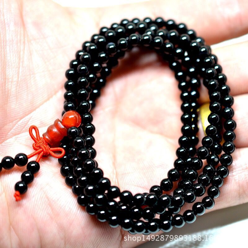 2020 Meditation Beads 216 Black Agate Obsidian Stone Buddhism Style Bracelet For Men Women Prayer Multi-Layer Bracelet 4mm Beads