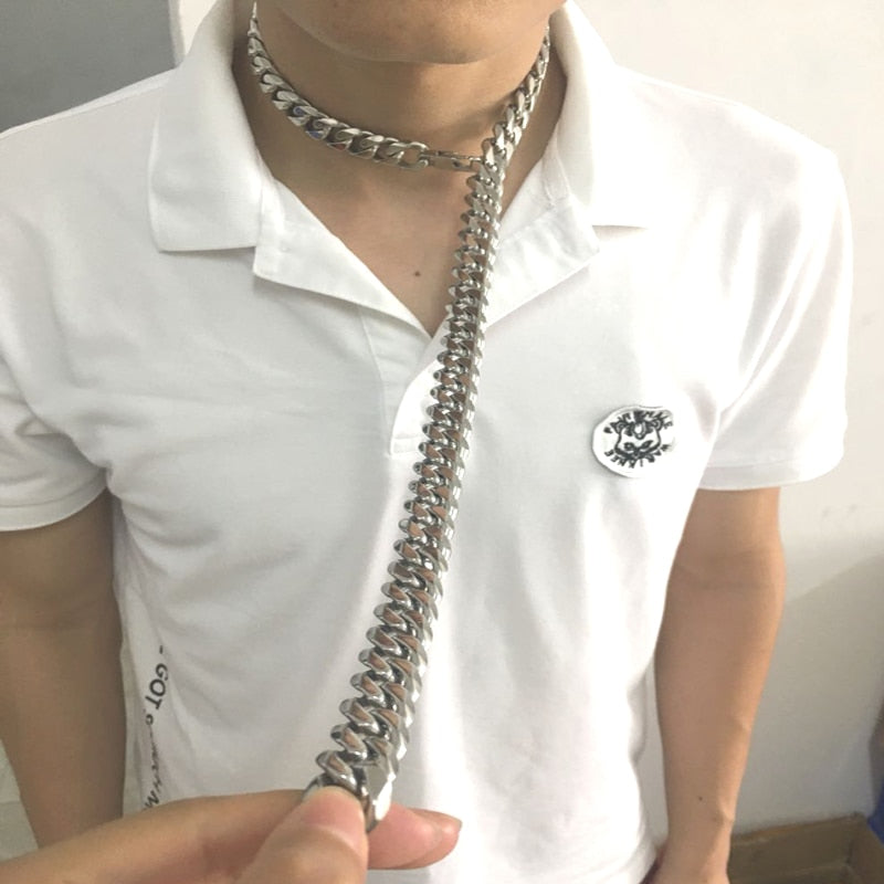 2020 Miami Cuban Chains Men Hop Jewelry Silver Color Thick 316L Stainless Steel Big Chunky Necklace Width 15mm Length70cm