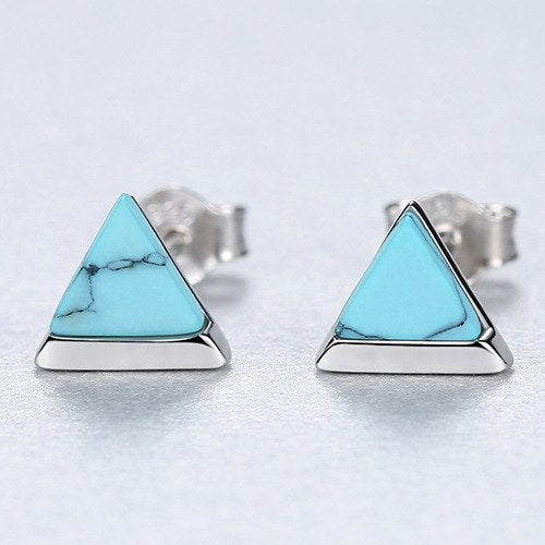 2020 Minimalist 925 Sterling Silver Stud Earrings Simulated Green Turquoise Earrings Female Jewerly Charm Earrings For Women