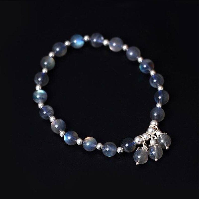 2020 Multifunctional Blue Light Natural Moonstones Bracelet Handmade Elastic Rope 925 Sterling Silver Bracelets for Women YBR066
