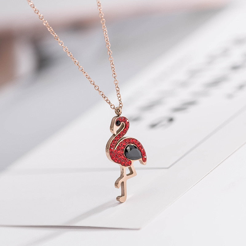 2020 NEW Fashion Wild temperament chain necklace Fine jewelry Crystal from Swarovski female Titanium steel flamingo necklace