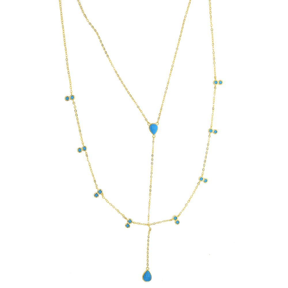 2020 NEW Golden Long chain blue Turquoises water drop pendant Necklace For Women fashion jewelry multi-layer choker necklaces