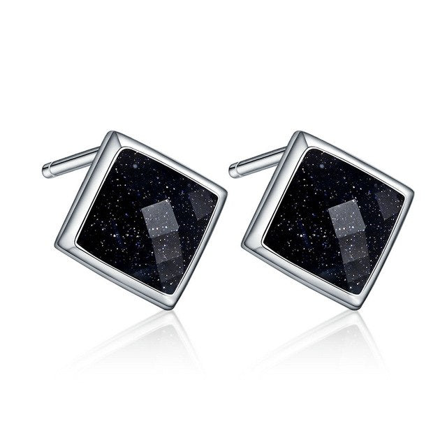 2020 NEW Pure Sterling Silver Aventurine Deep Purple Goldstone Simple Geometry Stud Earrings for Women Fine Jewelry VSE105