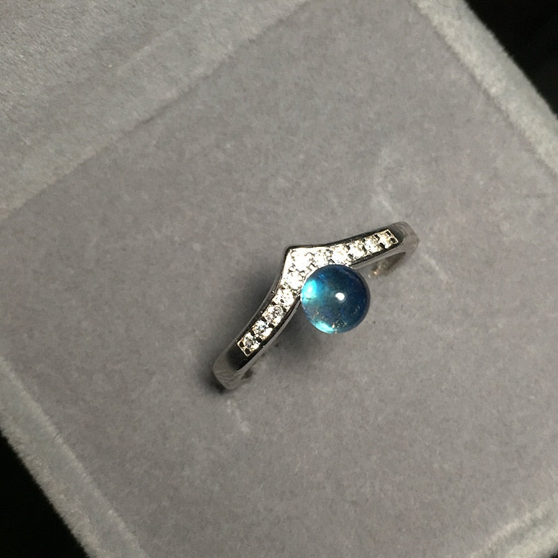 2020 Natural Blue Rainbow Moonstone 5mm Adjustable Crown Ring 100% 925 Sterling Sliver Crown Finger Rings Jewelry