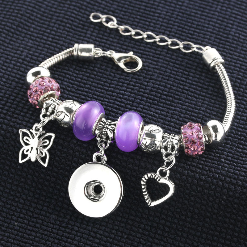 2020 New 5 Colors Snap Bracelet Silver Lobster Buckle Snake Chain Bangles Beaded bracelet Fit 18MM Snap Jewelry Women 3936