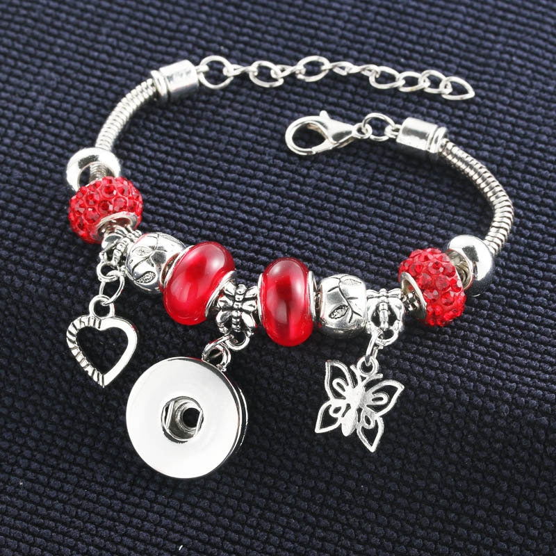2020 New 5 Colors Snap Bracelet Silver Lobster Buckle Snake Chain Bangles Beaded bracelet Fit 18MM Snap Jewelry Women 3936
