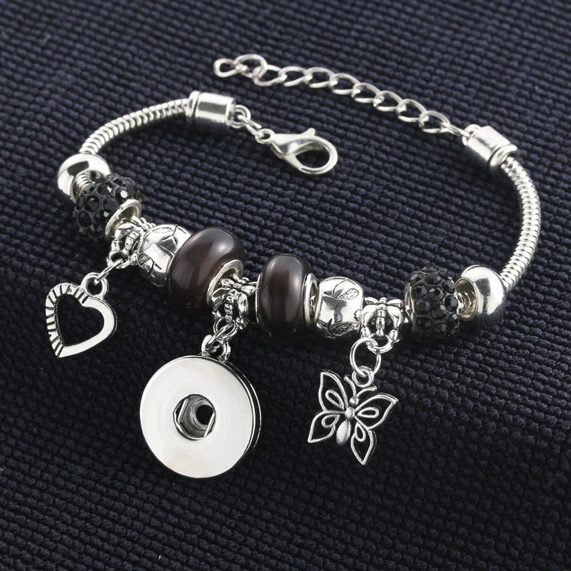 2020 New 5 Colors Snap Bracelet Silver Lobster Buckle Snake Chain Bangles Beaded bracelet Fit 18MM Snap Jewelry Women 3936