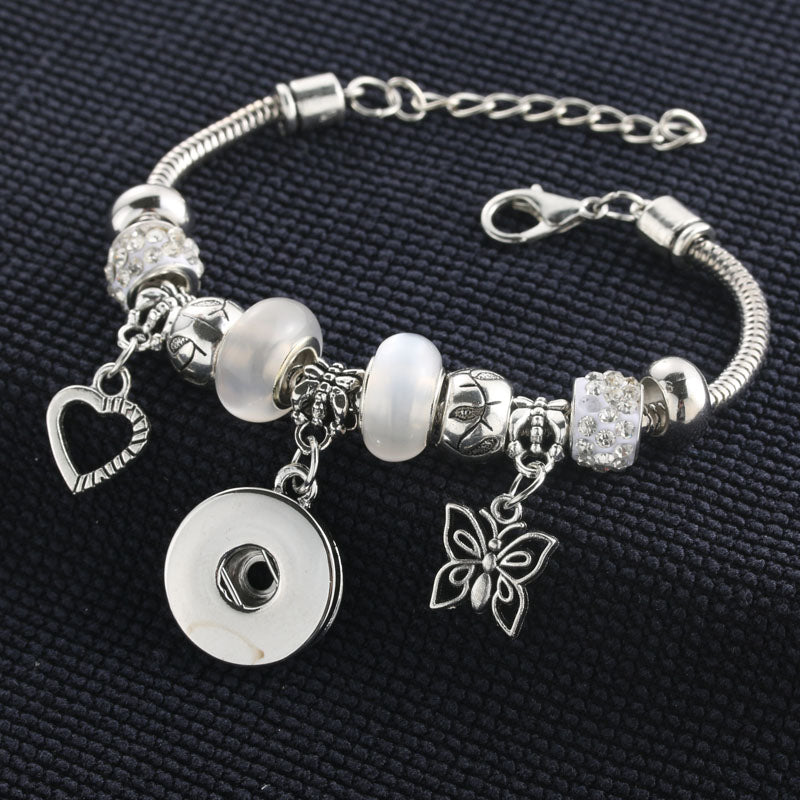 2020 New 5 Colors Snap Bracelet Silver Lobster Buckle Snake Chain Bangles Beaded bracelet Fit 18MM Snap Jewelry Women 3936