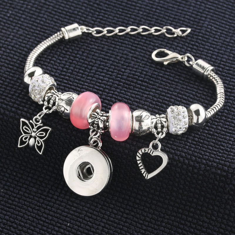 2020 New 5 Colors Snap Bracelet Silver Lobster Buckle Snake Chain Bangles Beaded bracelet Fit 18MM Snap Jewelry Women 3936