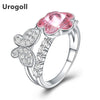 2020 New 925 Sterling Silver Ring for Women Pink Crystal Flower Engagement Rings For Women Valentine's D Gift