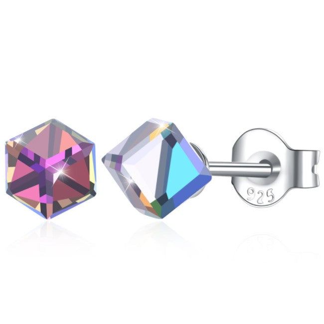 2020 New 925 silver Earrings Female Crystal from Austrian hot Fashion jewelry 7 Colors Simple wind square crystal earrings