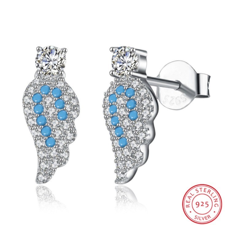 2020 New 925 sterling silver 100% Original Crystals From Austrian Europe explosion models turquoise angel wings earrings