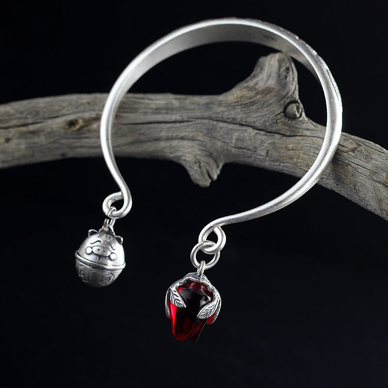 2020 New Armbanden Voor Vrouwen The Character Of 999 Matte Folk Style Handmade Lady Pomegranate Tulip Opening Bell Bracelet