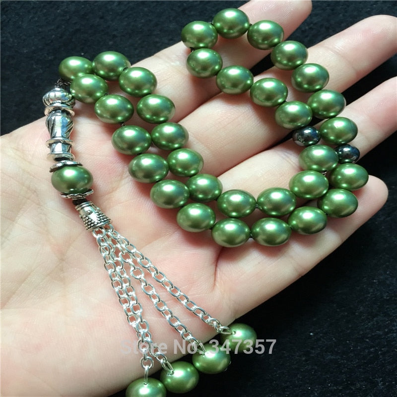 2020 New Arrival 8mm Blackish Green Color Pearl Shell Tridacna Stone Round Shape 33 Prayer Beads Islamic Muslim Tasbih Allah