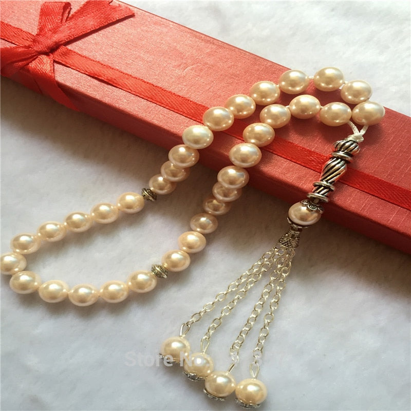2020 New Arrival 8mm Light Pink Color Pearl Shell Tridacna Stone Round Shape 33 Prayer Beads Islamic Muslim Tasbih Allah