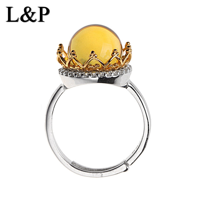 2020 New Arrival Elegant Maxeo Amber 925 Sterling Silver Rings For Women,White CZ Adjustable Rings Fine Jewelry Wholesale
