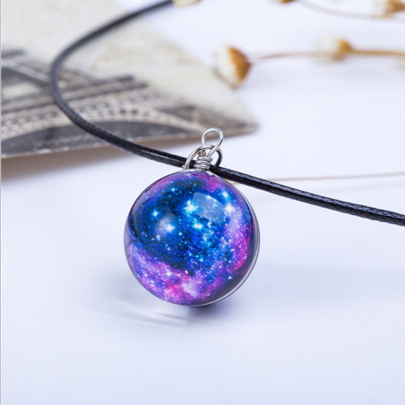2020 New Arrival Nebula Space Universe Galaxy Necklace Women Girls Wholesale Glass Ball Choker Pendant Rope Chain Gift 2C0193